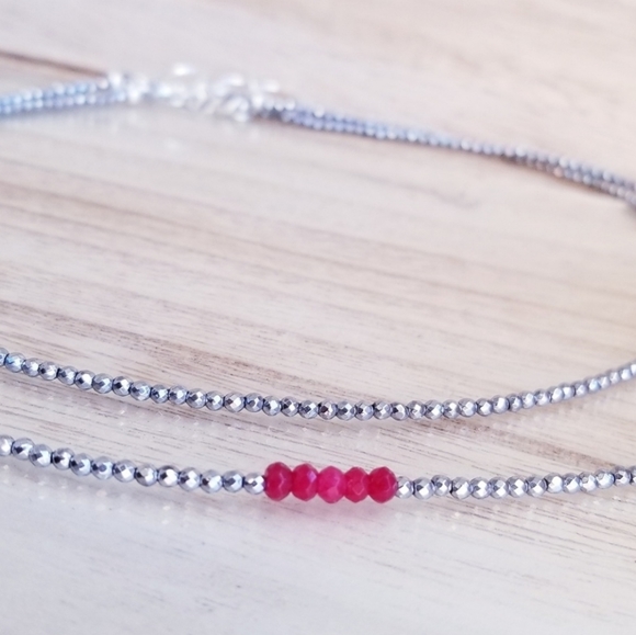 Ruby & Hematite Double Row Stacking Necklace - Picture 4 of 8